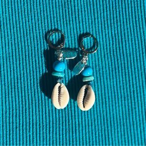 Ocean Blue Cowrie Seashell Earrings